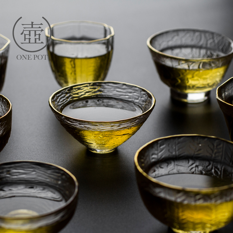 Japanese heat-resistant glass tea cup Small tea cup Hammer pattern individual cup thickened single cup Gold water cup Kung Fu tea set