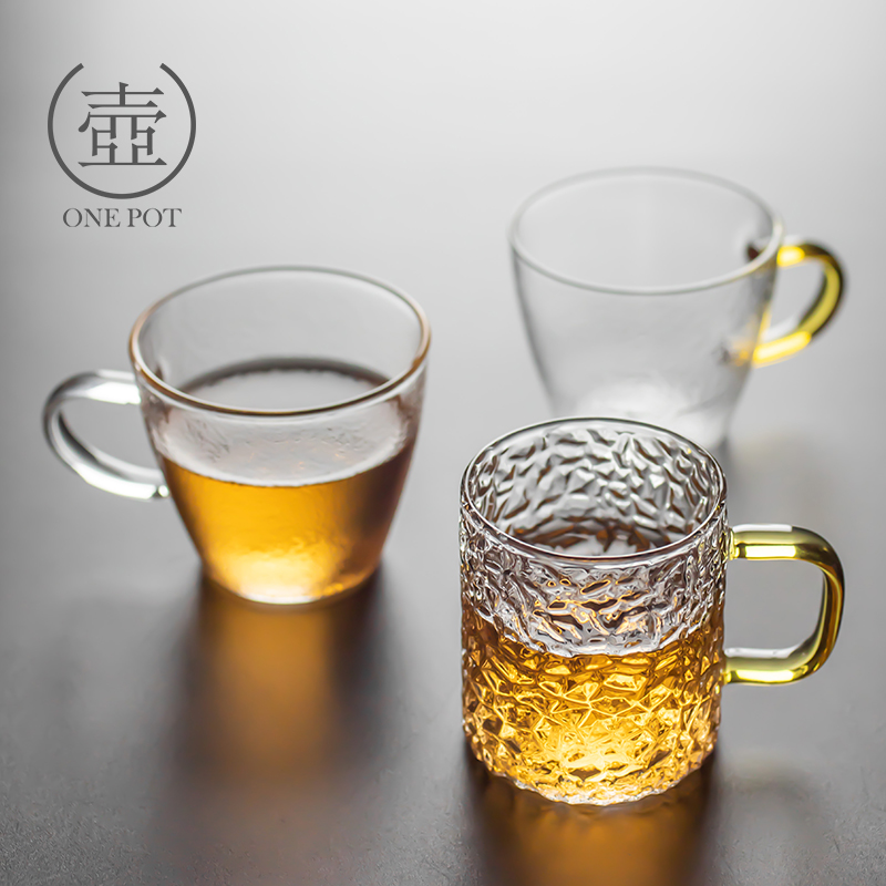 Hammer glass teacup Small single cup Kung Fu Tea cup cup Master cup Water cup thickened heat-resistant belt handle tea cup