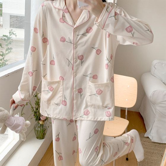 Pure cotton confinement service in summer thin postpartum maternal breastfeeding pregnant women pajamas pajamas spring and autumn feed home service set