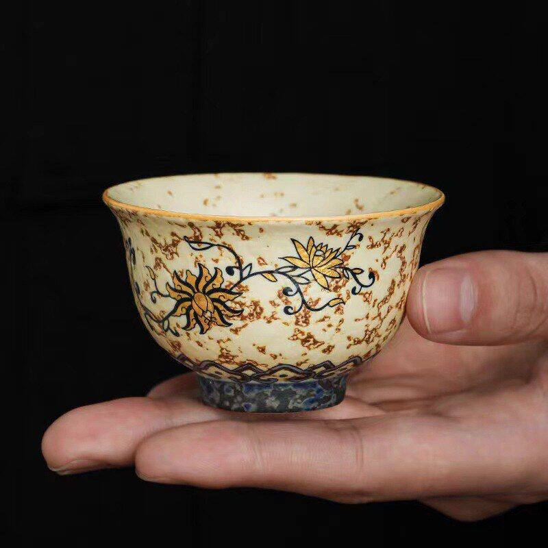 Blue and white flint red ceramic tea cup home master cup single high-end Chinese style ancient kung fu tea set cup