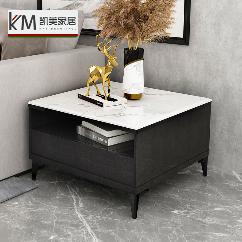 Simple modern side table marble corner table small coffee table sofa minimalist side cabinet small apartment rock slab square table
