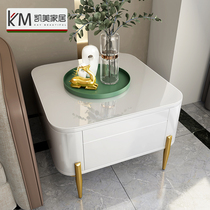 Side few simple light luxury modern sofa corner White tempered glass side cabinet small square coffee table