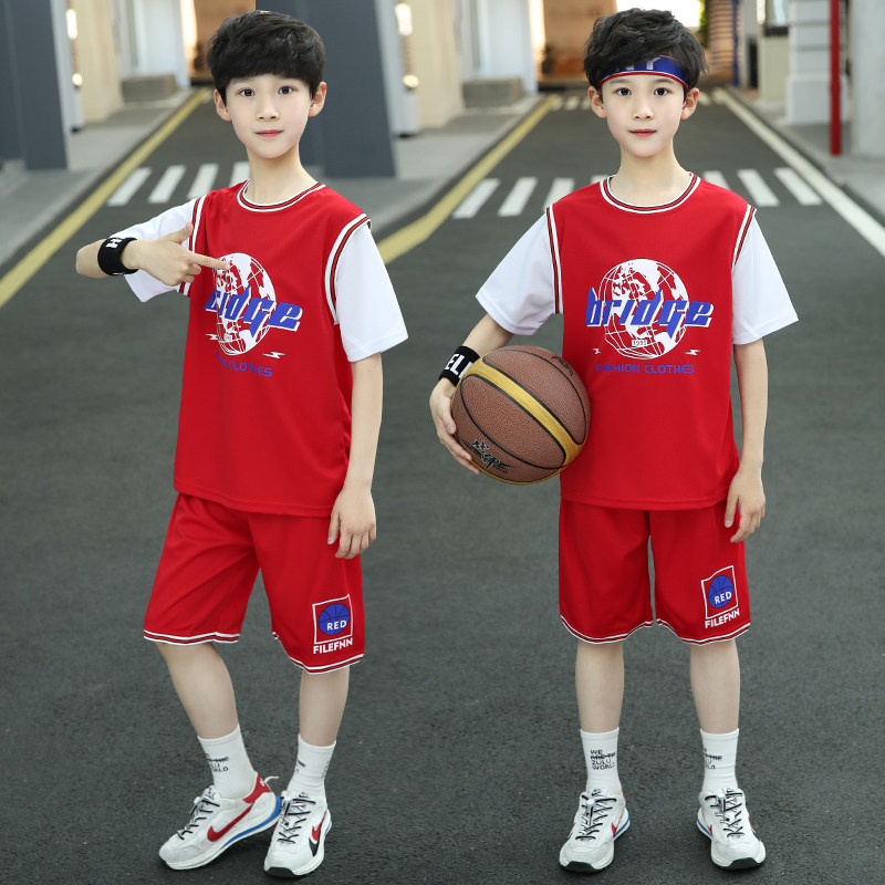 Boy Short Sleeve Basketball Suit Suit CUHK Boy Elementary School Kids Sports Training Suit Boy Speed Dry Clothes Summer Style Breathable