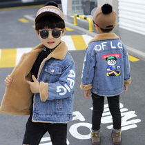 Foreign childrens clothing boys denim jacket autumn and winter 2020 new baby thickened childrens tops velvet clothes tide
