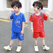Fake two-piece basketball suit suit Sports short-sleeved boys t-shirt shorts Cotton childrens short-sleeved nursery class suit Ball suit