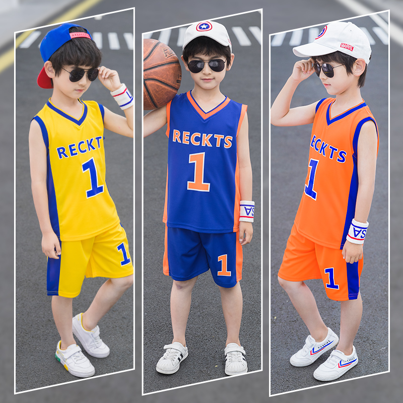 Boy suit speed dry clothes toddler Summer clothing No. 1 basketball suit children sports sleeveless ball jacket Two sets No. 3
