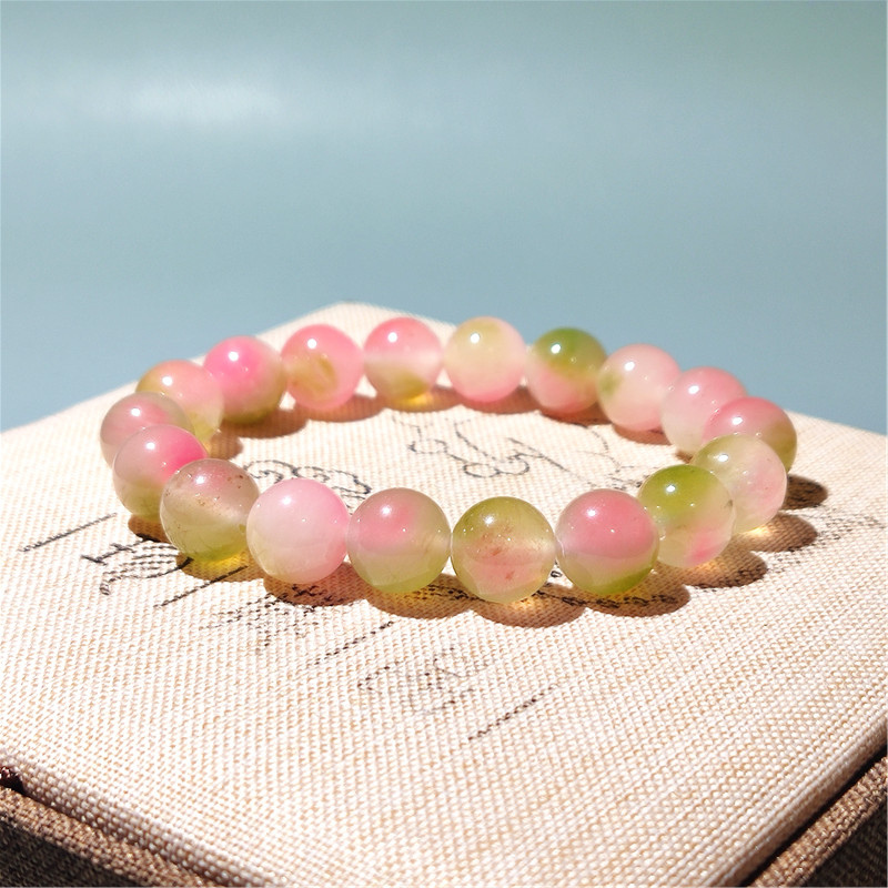 Natural Quartzite Jade Ice Seed Pink Chalcedony Bracelet for Women Single Circle Bracelet Jewelry Gift for Girlfriend