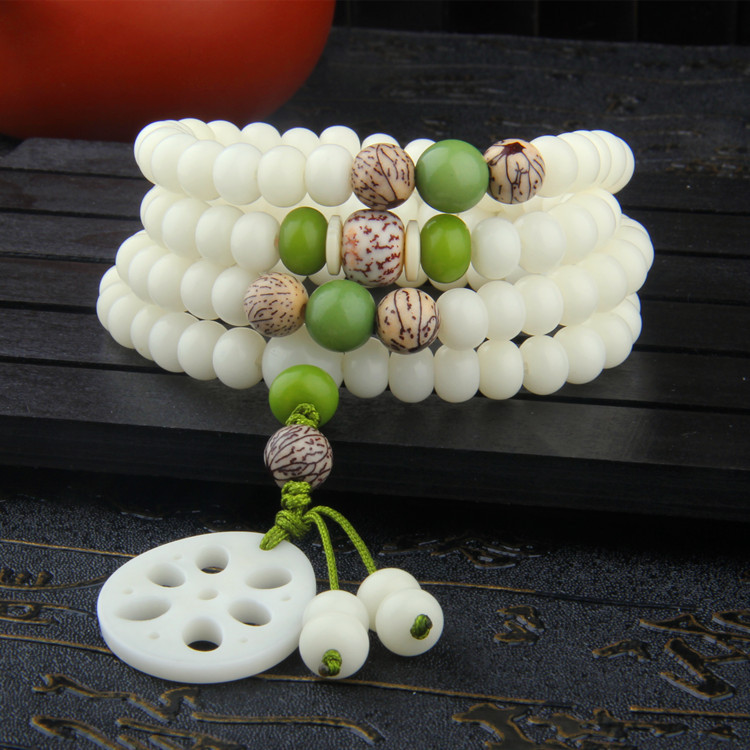Ngọc bích trắng tự nhiên xác thực Bodhi vòng tay nam vòng tay hạt trang sức ngọc bích trắng Bodhi vòng tay đôi mẫu sen vòng tay pandora