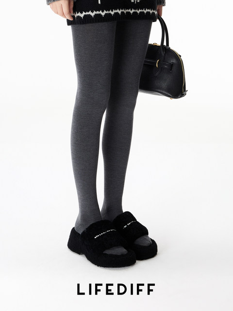 Dark Gray Classic Plain Wool-Blend Tights for Women, Autumn and Winter Slimming Leggings, Warm Outerwear Tights