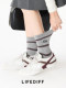 Student Socks, Gray, Autumn and Winter, Letter Embroidery, Striped, Seamless, Spring and Autumn, Mid-Calf Socks, Women's Cotton Socks, Casual Sports