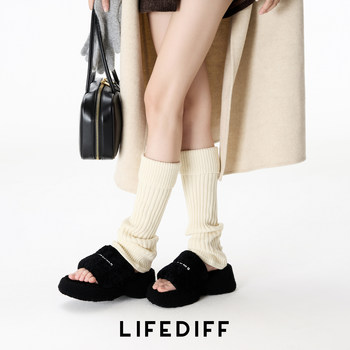 Cuffed, Extended, Wool-Blend Thick Knit Leg Warmers for Women, Autumn and Winter, Vertical Stripe, White, Warm, Thickened, Calf Leg Warmers, Slouch Socks