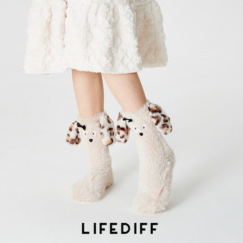 Three-Dimensional Big-Eared Mid-Calf Plush Cute Girl Home Socks Sleep Socks Autumn and Winter Thickened Warm Floor Socks