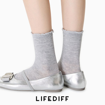 Lace Bubble Socks, Seamless Summer Solid Color Slouch Socks, Thin Socks for Women, Gray Spring and Summer Long Socks