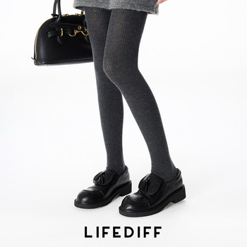 Miu Series Wool-Containing Thermal Slimming Gray Autumn and Winter Leggings with Footed Tights and Vertical Stripes