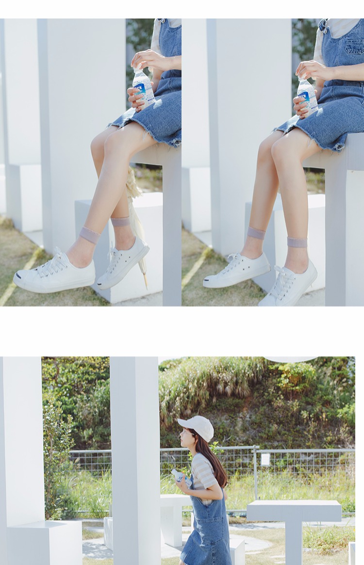Ba đôi vớ thủy tinh văn học Nhật Bản vành vàng trong suốt cảm giác vớ ống retro thẻ lụa của phụ nữ vớ vớ ren - Bít tất nữ vớ giãn tĩnh mạch