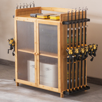 Fishing gear storage cabinet fishing rod rack display rack fishing box fish guard rod bracket Luya rod rack household punch-free shelf