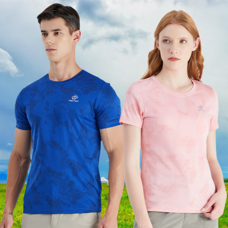 Exploration quick-drying clothes men's and women's short-sleeved t-shirt summer outdoor sports hiking running round neck printing couple leisure