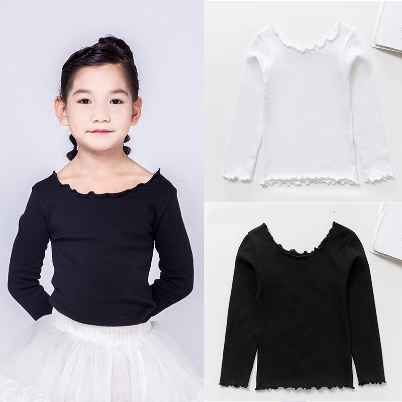 Children's leggings low neckline girls big neckline autumn coat cotton baby long sleeves T-shirt underwear white flesh color