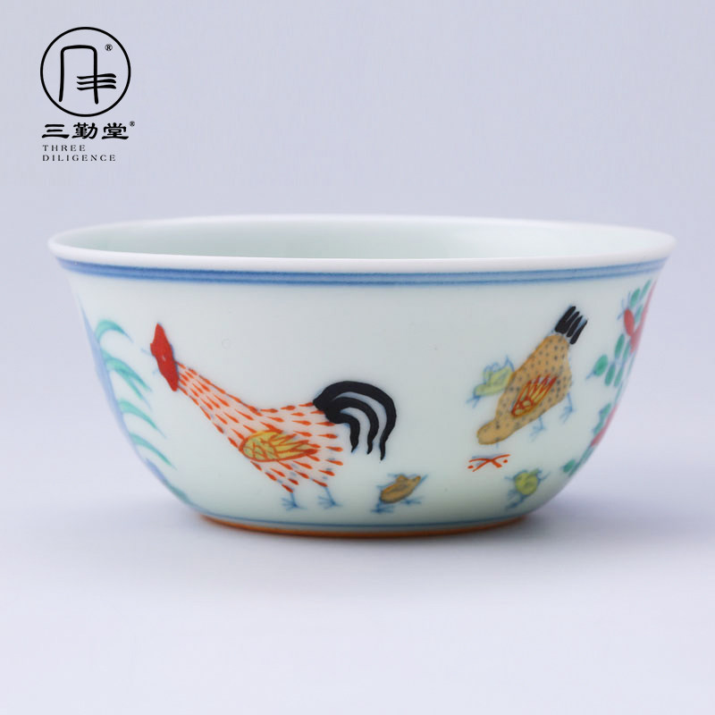 Sanqintang Pu'er white tea ceramics master small tea cup Jingdezhen kung fu tea set tea cup Doucai chicken bowl cup