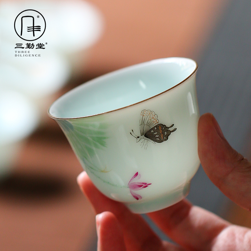 The three frequently small ceramic cups sample tea cup single master cup S42079 cup of jingdezhen kung fu tea tea cup