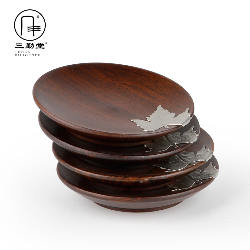 Sanqintang Ebony Tea Cup Coaster Coaster Cup Stud Tin Products Tea Cup Anti-hot Guest Cup Tea Ceremony Spare Parts S04026