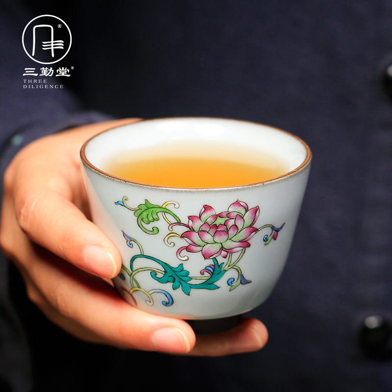 Three frequently hall hand - made pastel up of jingdezhen ceramic cups kung fu tea master cup S42148 single CPU