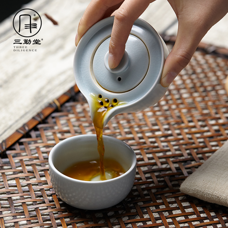 Sanqintang tea set travel carrying fast passenger cup a pot a cup of Jingdezhen ceramic office Ru kiln hand grasp pot tea cup