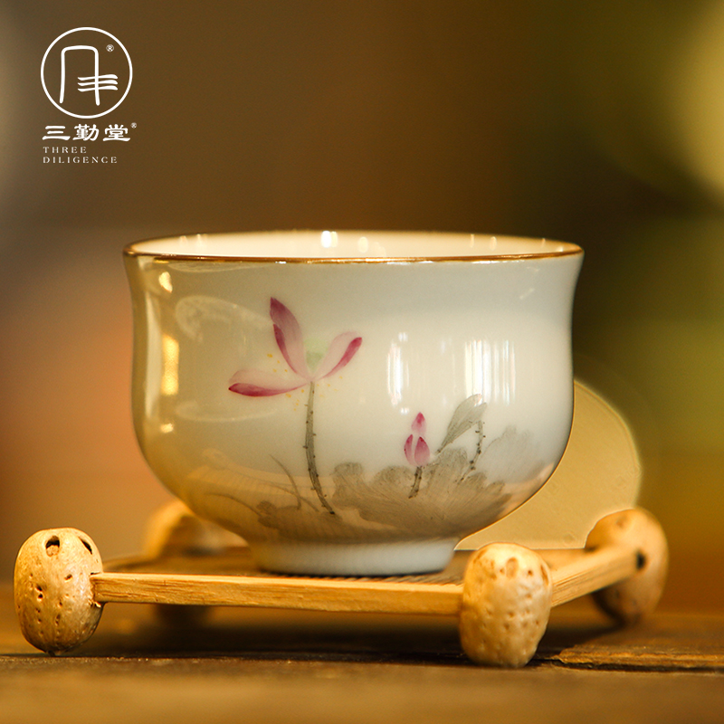 Three frequently hall up kung fu tea cups of jingdezhen ceramic sample tea cup cup S42222 poly real incense hand - made the master list