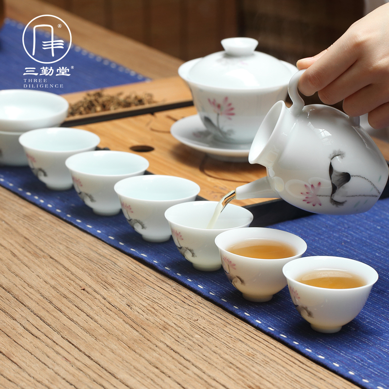 Three frequently hand - made kung fu tea set # 10 head set of jingdezhen tea cups of a complete set of tureen ST1030