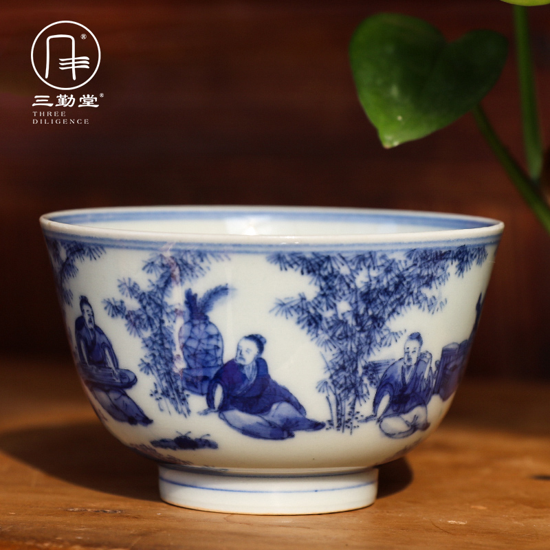 Blue and white master cup single cup three frequently don jingdezhen ceramic kung fu tea cup pure manual maintain sample tea cup S43014