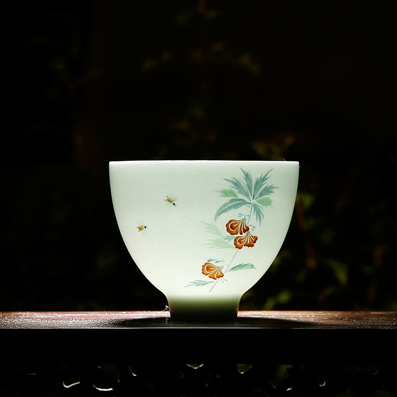 Three frequently hall master cup kung fu S42056 jingdezhen ceramic sample tea cup hand - made white porcelain cups celadon tea sets