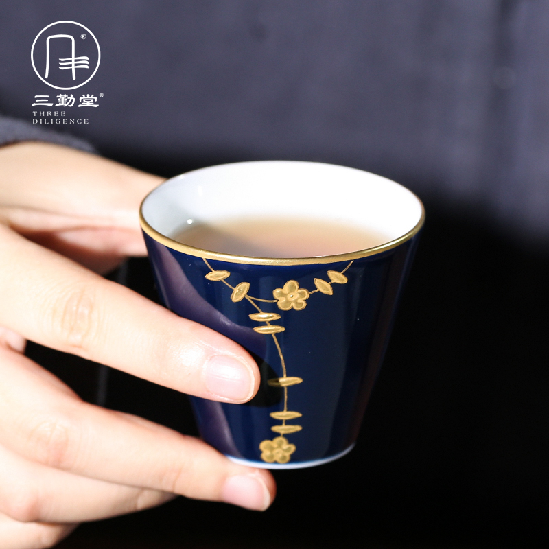 Sanqitang Zhulan Pinming Cup Jingdezhen Ceramic Tea House Pure Handmade Master Cup Gold Kung Fu Tea Cup S42136
