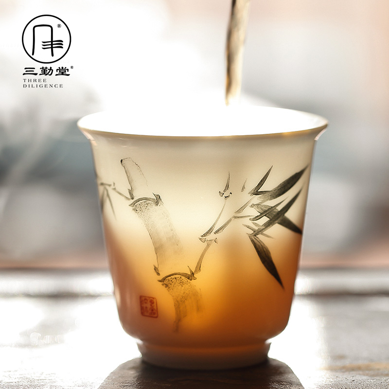 Sanqintang Kungfu teacup tea set for home use Jingdezhen ceramic tea cup hand-painted strong bamboo cup master cup single cup