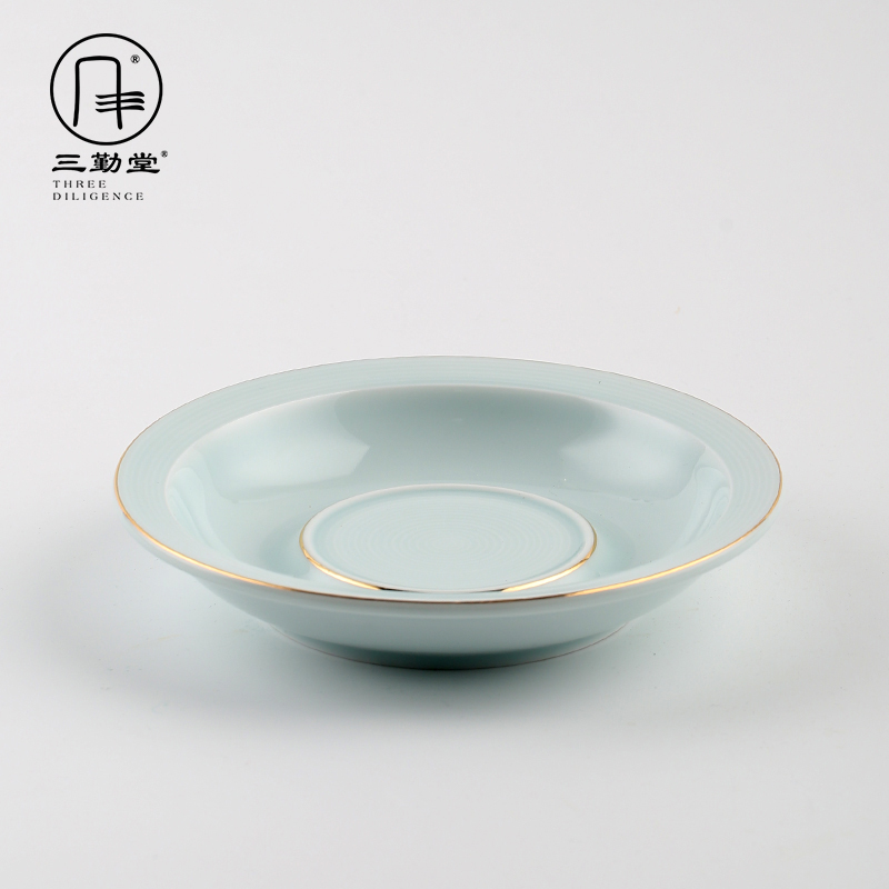 The three frequently do make a pot of bearing jingdezhen ceramic plate shadow green sweet round small craft kung fu tea S72013