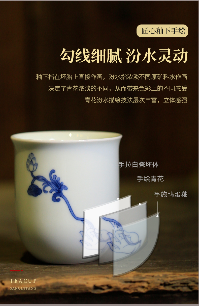 Three frequently hall master cup of blue and white porcelain ceramic cups jingdezhen kung fu tea pu - erh tea sample tea cup SQT001086