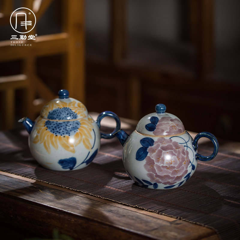 Sanqitang tea set blue and white pottery mud pot upside down teapot household pot Jingdezhen ceramic tea making teapot S22010