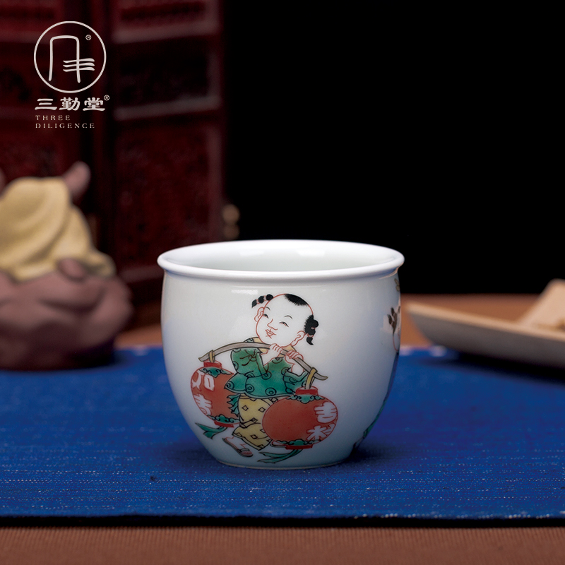 Three frequently hall jingdezhen ancient color cup jixiangruyi merrily merrily cup of kung fu tea set checking master CPU