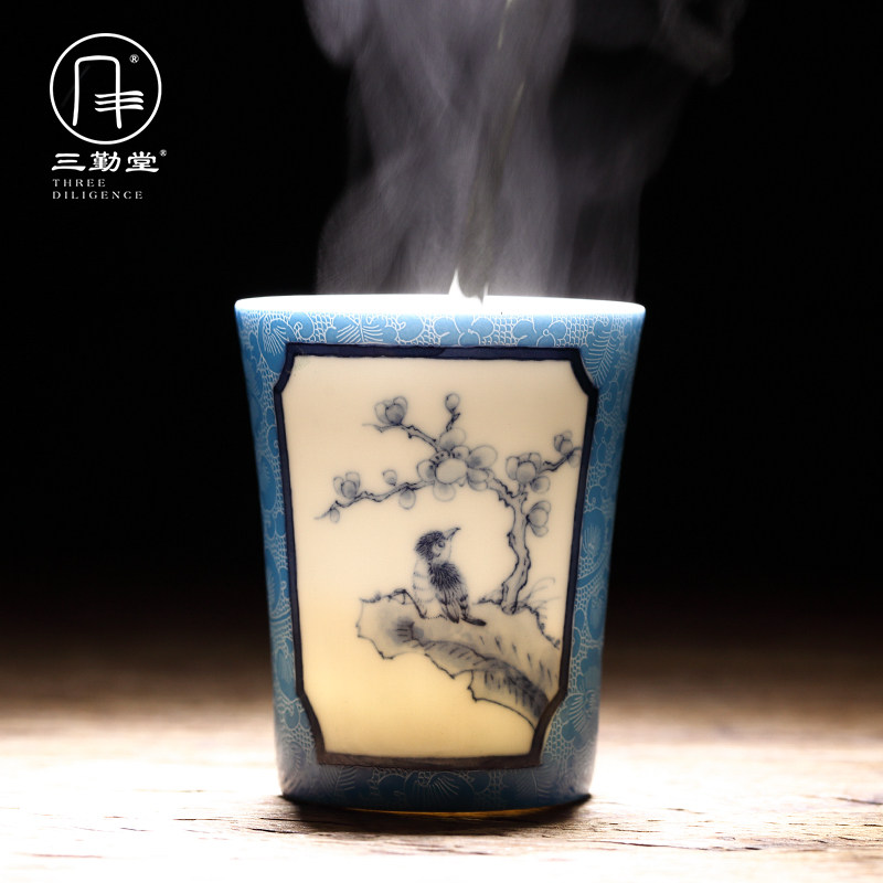 Sanqintang small tea cup grilled Flower Master Cup ceramic tea single Cup Jingdezhen hand-rolled Road traditional collection hand-painted