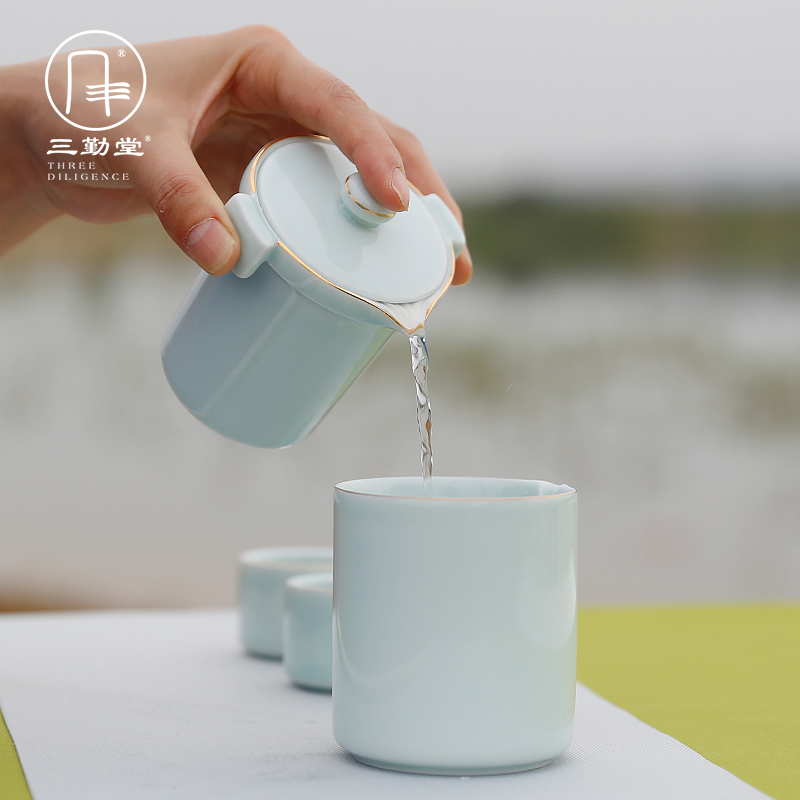 The three regular crack cup a pot of two cups of jingdezhen one person a cup of tea set household travel tea set