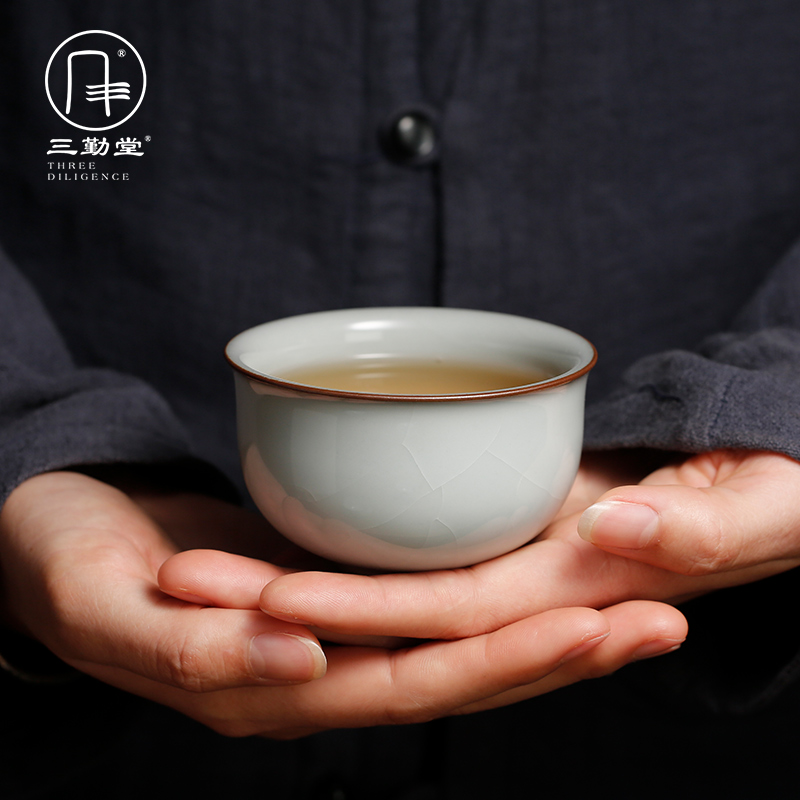 Sanqintang guan kiln tea cup ceramic tea cup Jingdezhen kung fu tea set opening piece small single cup master cup S44077