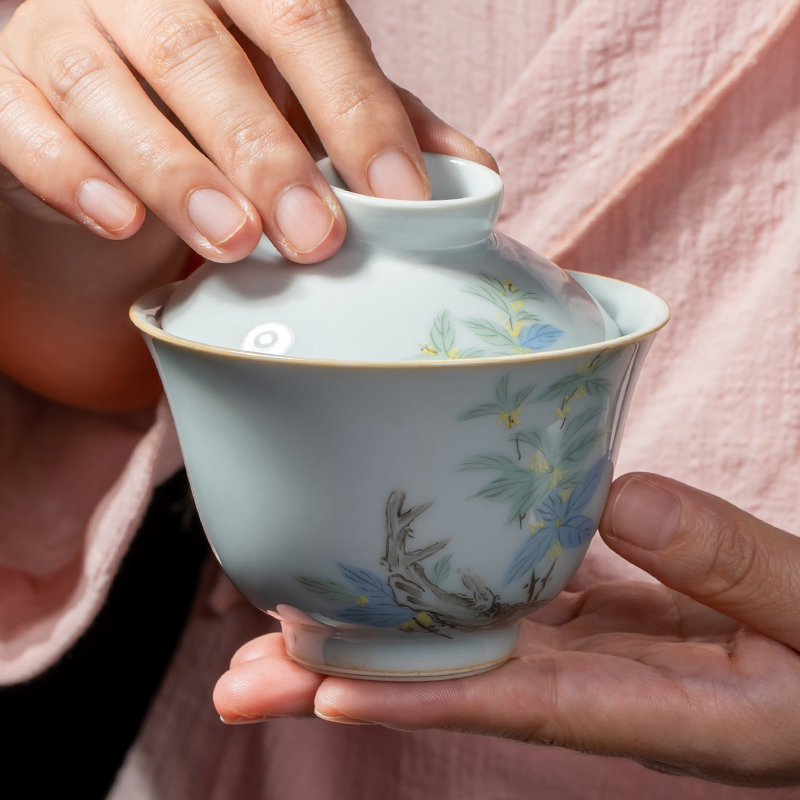 The three frequently plant ash tureen jingdezhen ceramic cups kung fu tea set hand - made S12026 osmanthus tea machine