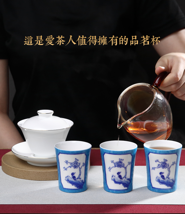 Three frequently hall noggin steak flower master cup single ceramic tea cup jingdezhen manual rolling cherished traditional hand - made