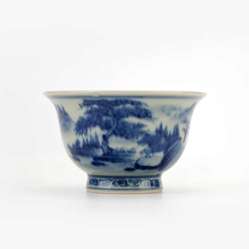 Three frequently hall sample tea cup jingdezhen ceramic cups kung fu tea master cup single cup of blue and white landscape small cup