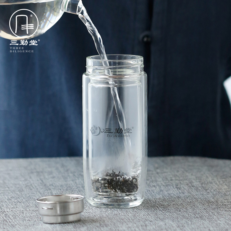 Sanqintang glass tea cup with filtered bubble cup double layer anti-scalding heat-resistant thickened portable water cup S64002
