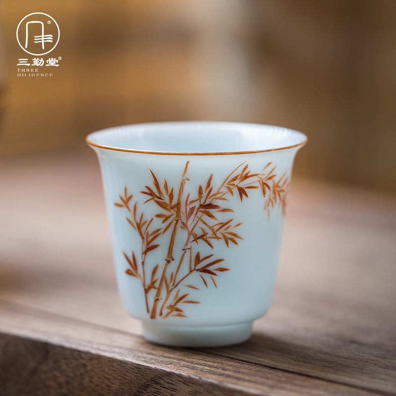 Sanqitang tea set Jingdezhen hand-painted glaze white porcelain tea cup kung fu tea set men and women Master Cup Single Cup