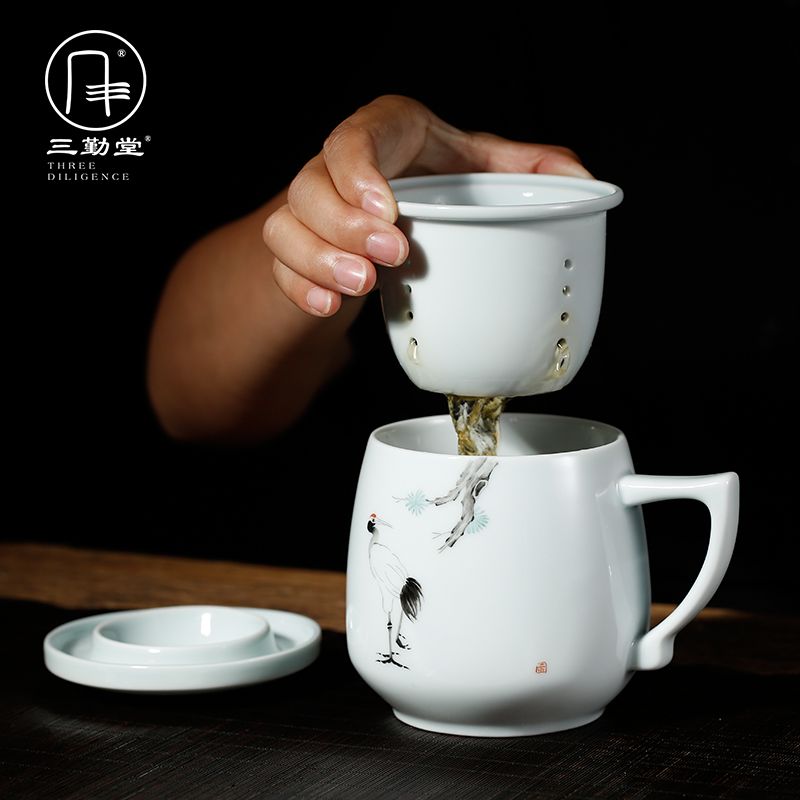 Three frequently hall jingdezhen ceramic cups with cover filter keller cups large capacity tea S61030 office