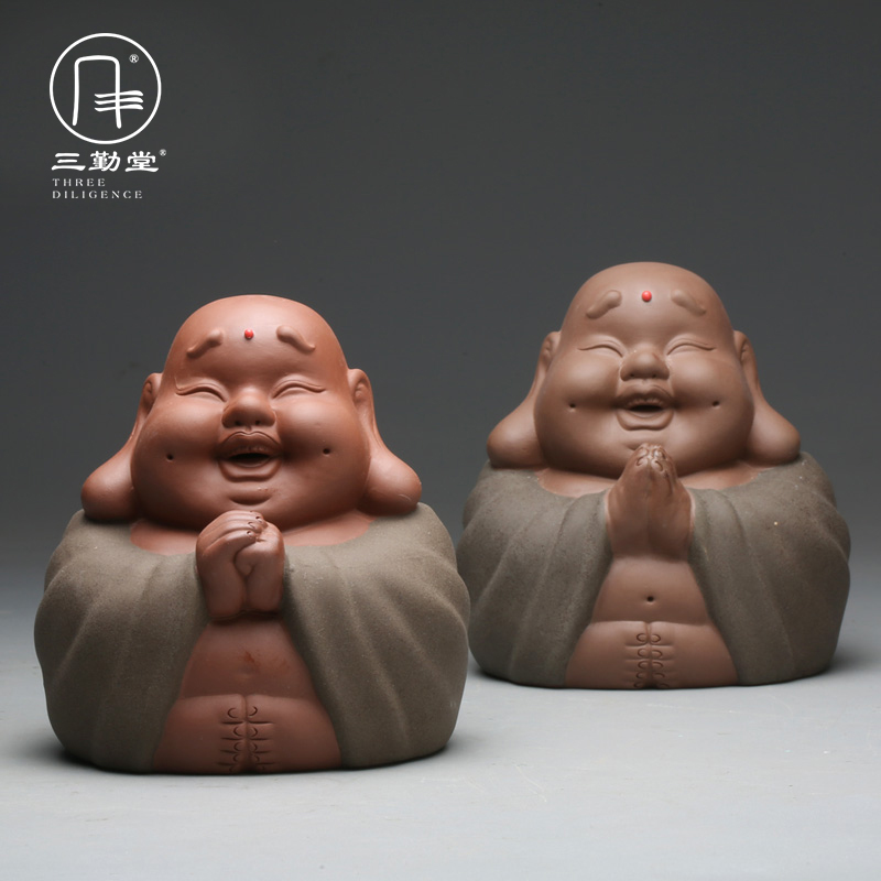 Three small purple sand tea frequently hall pet tea art furnishing articles zen maitreya mini tea accessories S06028 manual its