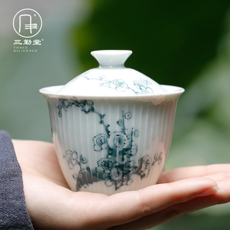 Sanqintang hand-painted pastel carving Bowl hand-made glaze color Jingdezhen kung fu tea set Tea Cup S12051