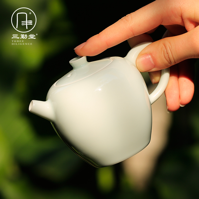 Sanqitang white porcelain small teapot ceramic single pot filter flower teapot mini office home Jingdezhen tea set