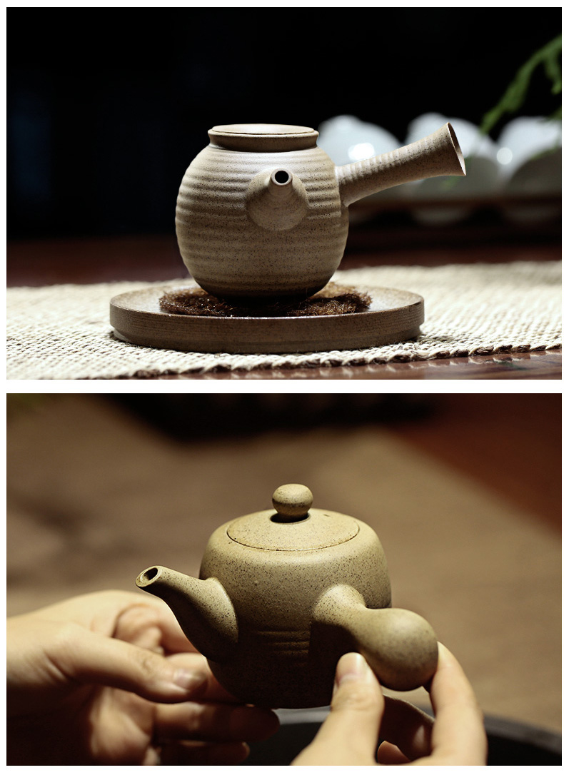 Three frequently hall kung fu tea kettle coarse pottery teapot jingdezhen ceramic tea set, the Japanese side pot lasts a tea